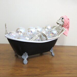 Poseable Hand-Crafted Large Halloween Decor Lady Bathtub Skeleton Pink Turban